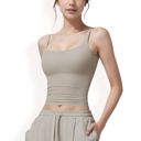 Beige Large Women's Square Neck Sleeveless Tank Top with Stretch Fit