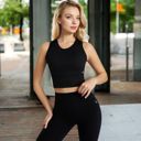 Black Large Women's Sleeveless Cropped Sports Top with Crew Neck