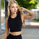 Black Large Women's Sleeveless Cropped Sports Top with Crew Neck