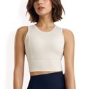 White Large Women's Sleeveless Cropped Sports Top with Crew Neck