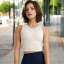 White Small Women's Sleeveless Cropped Sports Top with Crew Neck