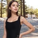 Black Large Women's Ribbed Square Neck Cropped Tank Top