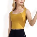 Yellow Large Women's Ribbed Square Neck Cropped Tank Top