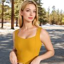 Yellow Large Women's Ribbed Square Neck Cropped Tank Top