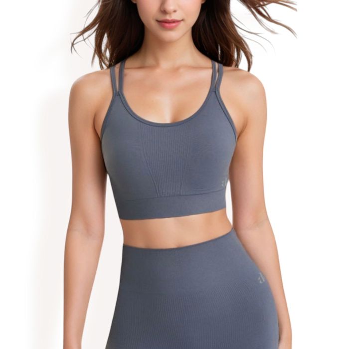 Women's Ribbed Seamless Sports Bra with Crisscross Back