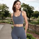 Gray Medium Women's Ribbed Seamless Sports Bra with Crisscross Back