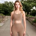 Brown Large Women's Ribbed Seamless Sports Bra with Crisscross Back