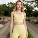 Yellow Large Women's Ribbed Seamless Sports Bra with Crisscross Back