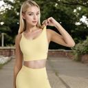 Yellow Large Women's Ribbed Seamless Sports Bra with Crisscross Back