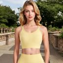 Yellow Large Women's Ribbed Seamless Sports Bra with Crisscross Back