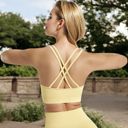 Yellow Large Women's Ribbed Seamless Sports Bra with Crisscross Back