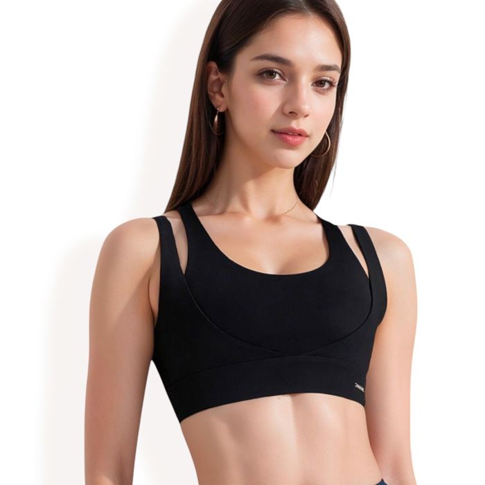 Women's Double Strap Scoop Neck Sports Bra with Wide Underband