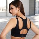 Black Large Women's Double Strap Scoop Neck Sports Bra with Wide Underband