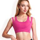 Pink Large Women's Double Strap Scoop Neck Sports Bra with Wide Underband