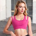 Pink Large Women's Double Strap Scoop Neck Sports Bra with Wide Underband