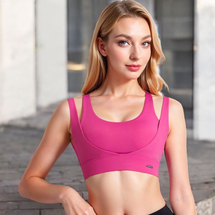 Women's Double Strap Scoop Neck Sports Bra with Wide Underband