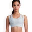 Blue Large Women's Double Strap Scoop Neck Sports Bra with Wide Underband