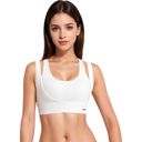 White Large Women's Double Strap Scoop Neck Sports Bra with Wide Underband