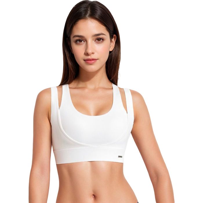 Women's Double Strap Scoop Neck Sports Bra with Wide Underband