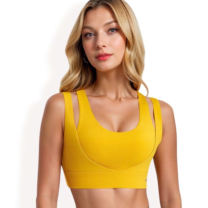 Women's Double Strap Scoop Neck Sports Bra with Wide Underband