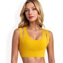 Yellow Large Women's Double Strap Scoop Neck Sports Bra with Wide Underband