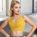 Yellow Medium Women's Double Strap Scoop Neck Sports Bra with Wide Underband