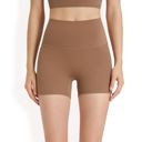 Brown Large Women's High-Waisted Active Biker Shorts with Seamless Design