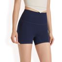 Blue Large Women's High-Waisted Active Biker Shorts with Seamless Design