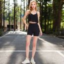 Black Large Women's High-Waisted Stretchy Biker Shorts with Back Pocket