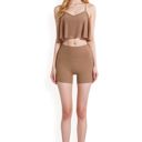 Brown Large Women's High-Waisted Stretchy Biker Shorts with Back Pocket