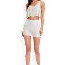 White Large Women's High-Waisted Stretchy Biker Shorts with Back Pocket