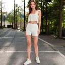 White Large Women's High-Waisted Stretchy Biker Shorts with Back Pocket