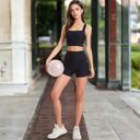 Black Large Women's High-Waisted Ribbed Shorts with Crisscross Back Detail