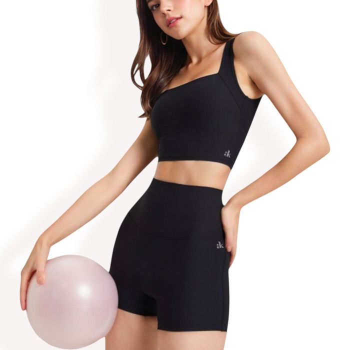 Women's High-Waisted Ribbed Shorts with Crisscross Back Detail