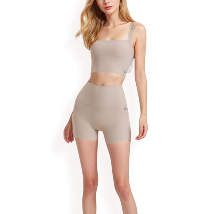 Women's High-Waisted Ribbed Shorts with Crisscross Back Detail