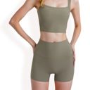 Green Large Women's High-Waisted Ribbed Shorts with Crisscross Back Detail