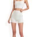 White Large Women's High-Waisted Ribbed Shorts with Crisscross Back Detail