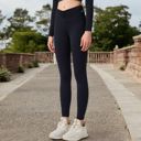 Black Large Women's High-Waist Twist Detail Full-Length Leggings