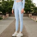 Blue Large Women's High-Waist Twist Detail Full-Length Leggings