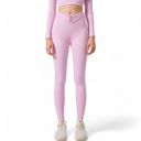 Pink Large Women's High-Waist Twist Detail Full-Length Leggings