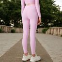 Pink Large Women's High-Waist Twist Detail Full-Length Leggings