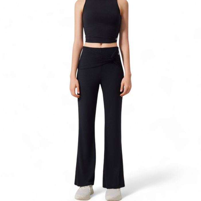 Women's High-Waisted Flare Pants with Twist Knot Detail