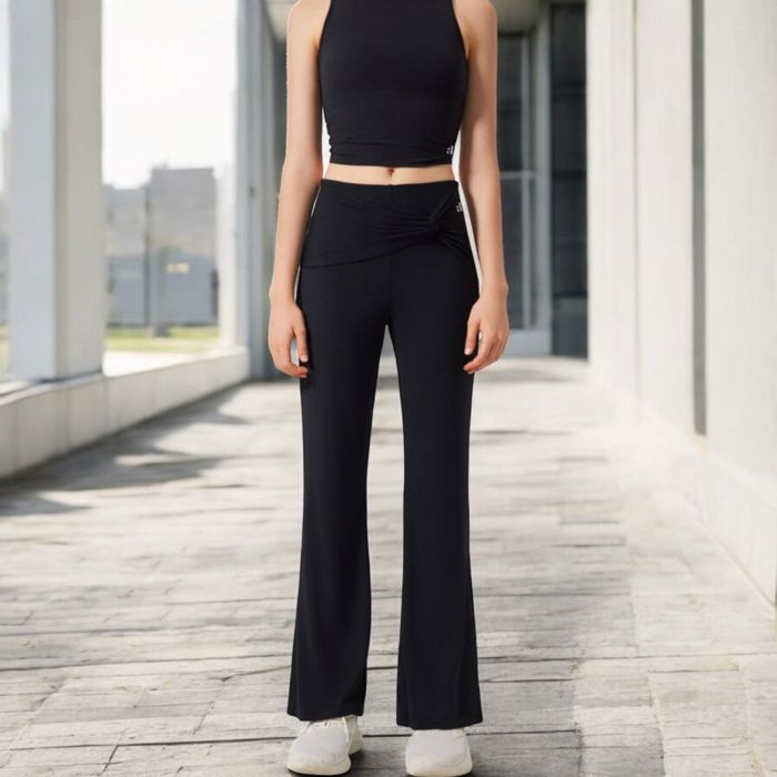 Women's High-Waisted Flare Pants with Twist Knot Detail