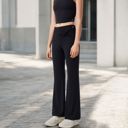 Black Large Women's High-Waisted Flare Pants with Twist Knot Detail