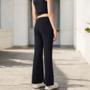 Black Large Women's High-Waisted Flare Pants with Twist Knot Detail