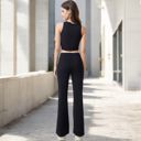 Black Large Women's High-Waisted Flare Pants with Twist Knot Detail