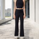 Black Small Women's High-Waisted Flare Pants with Twist Knot Detail