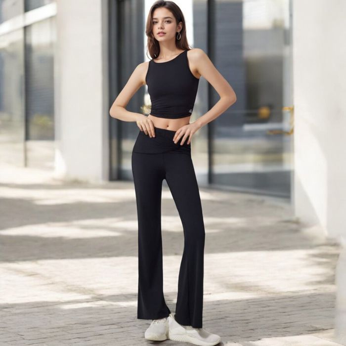 Women's High-Waisted Flare Pants with Twist Knot Detail