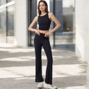 Black Small Women's High-Waisted Flare Pants with Twist Knot Detail