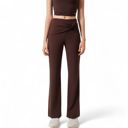 Brown Large Women's High-Waisted Flare Pants with Twist Knot Detail